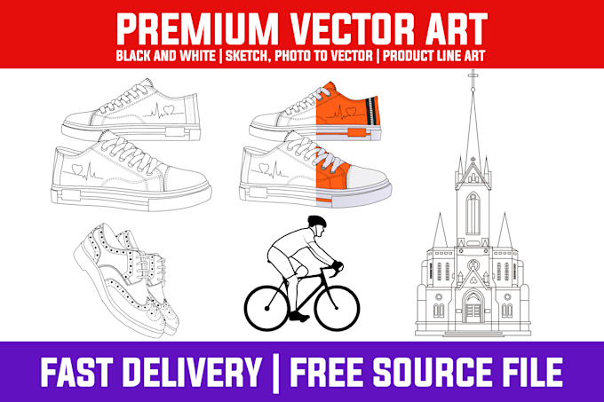draw vector line drawing, black and white art from your product image or photo