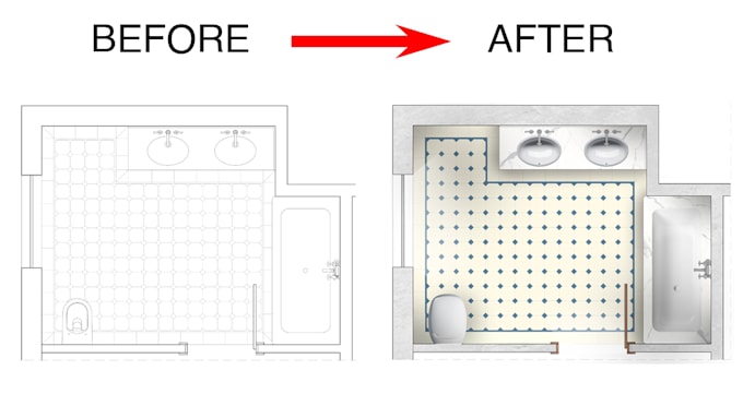 create a 2d render of a plan and elevation