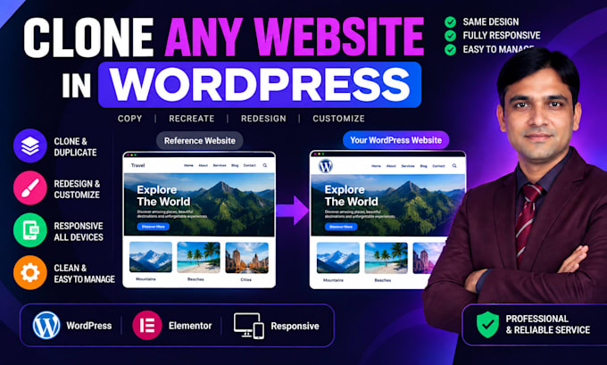 clone, copy or redesign any website in wordpress
