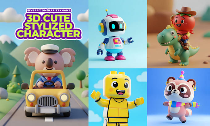 design stylized cute cartoon 3d characters illustration