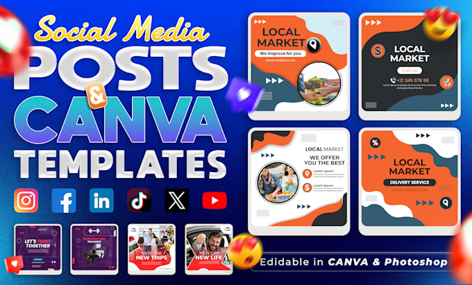 design professional social media posts, canva templates for your brand