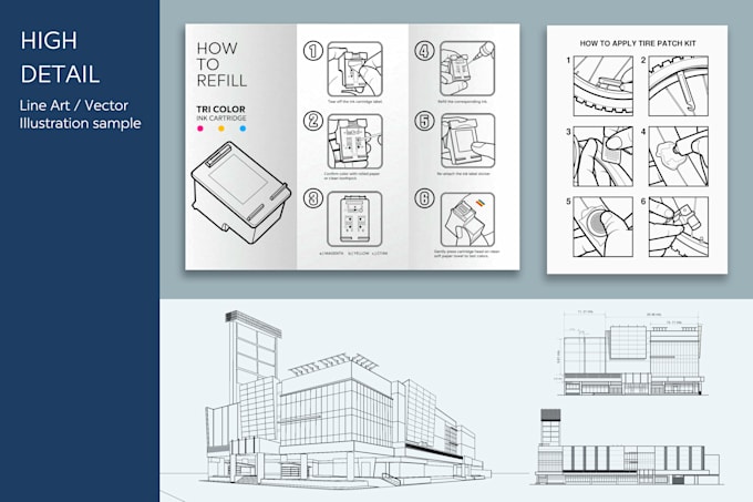 do technical and clean vector line illustrations