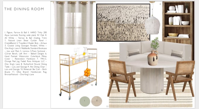 mood board, floor plan and interior design concept
