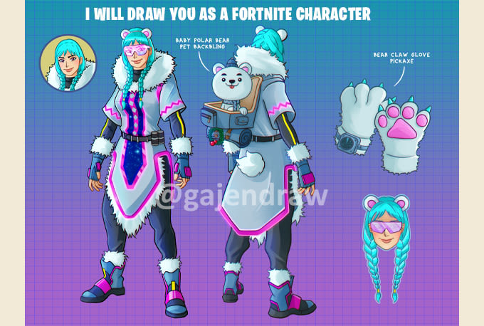 draw you as a fortnite character in 2d character design