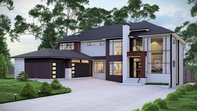 do rendering from the revit model for the house exterior
