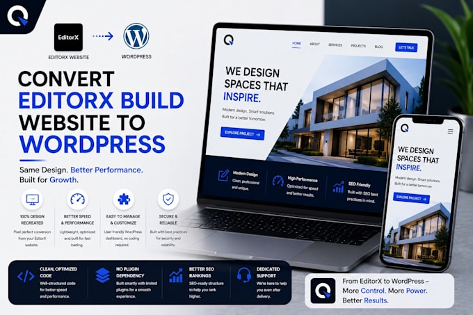 convert editorx build website to wordpress