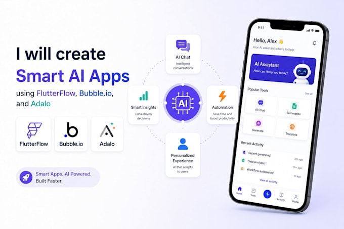 create smart ai apps using flutterflow bubbleio and adalo