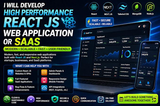 develop high performance react js web application or saas