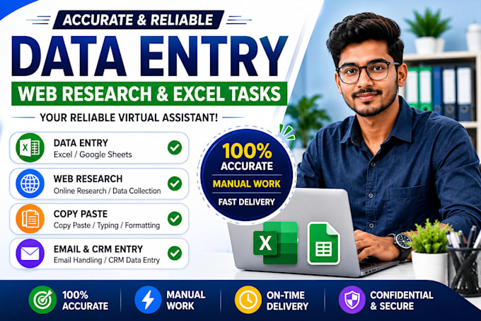 do accurate data entry, web research and excel tasks