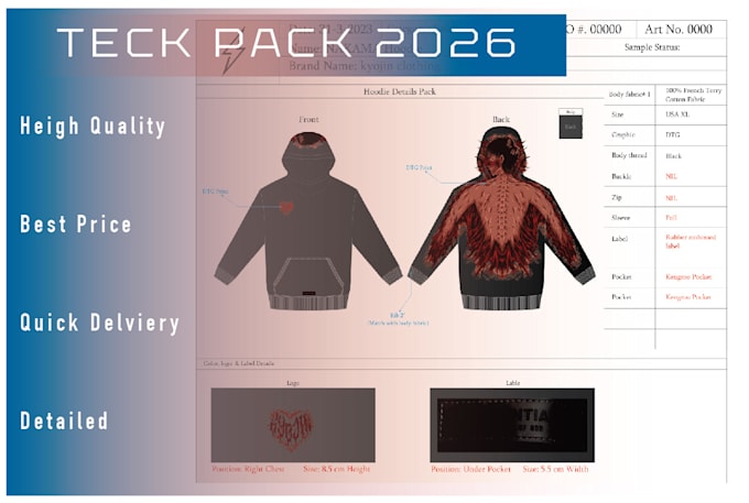create a tech pack for streetwear and activewear clothing