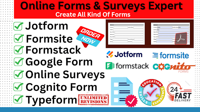 create  jotform, google form, cognito form, online form fillable pdf form, pdf