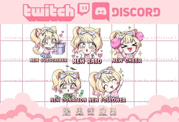 create cute custom twitch emotes, sub badges in 24 hours
