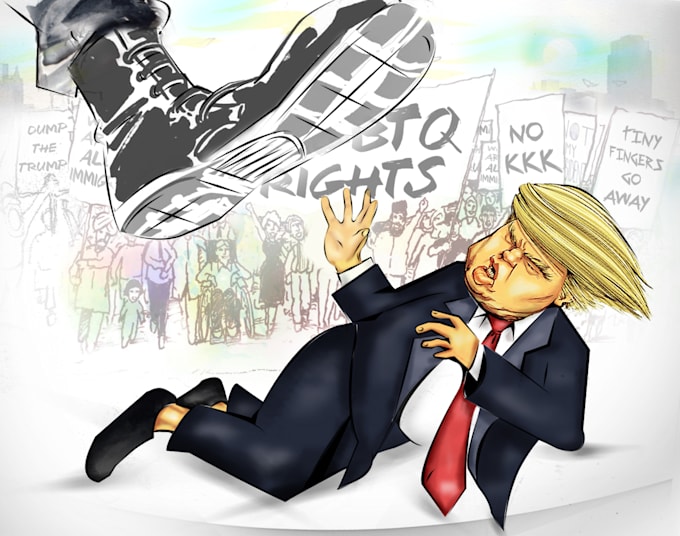 create professional editorial and political cartoon