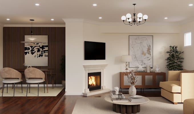 do interior design and 3d visualization for your room with shopping list