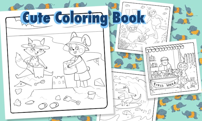 create cute children coloring book illustration