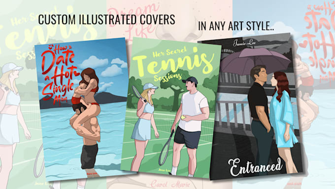 design illustrated romance book cover or ebook cover