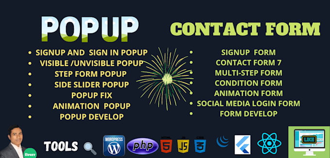 make contact form, pop up,sign up or sign in form in 24hours