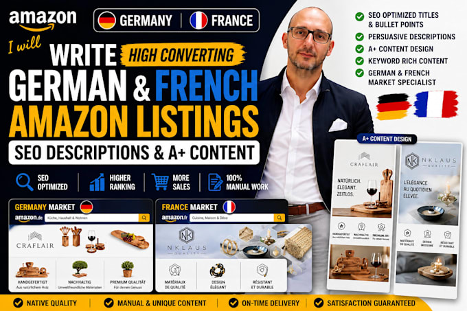 write german and french amazon listings with SEO optimization