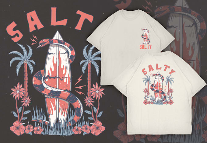hand drawn illustration, artwork, vintage, surf style, design clothing brand