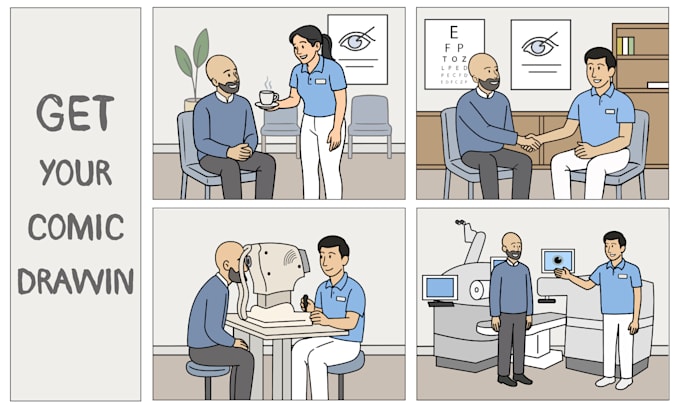 draw a custom comic strip illustration with cartoon characters for you