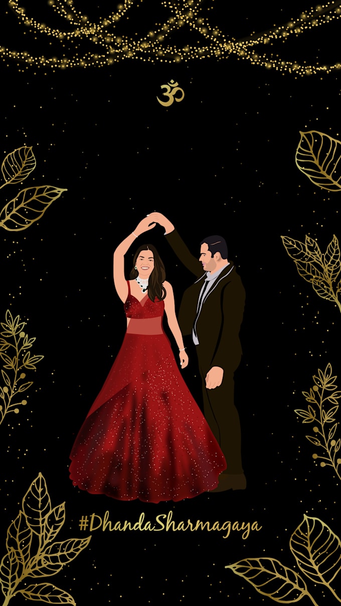 create unique wedding invitation video with couple illustrations