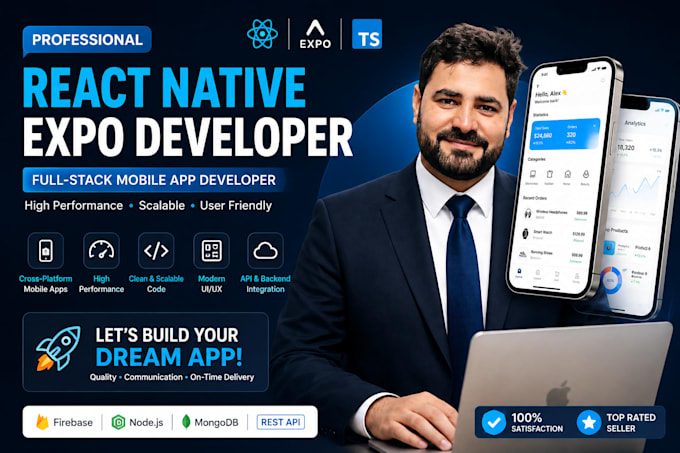 develop or customize your react native, expo mobile app for IOS and android
