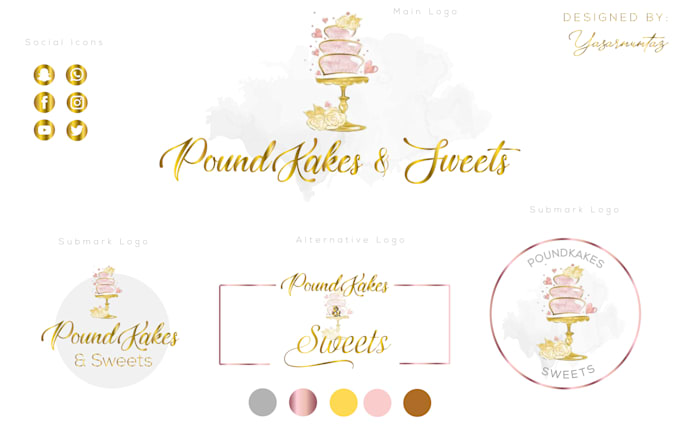 pink watercolour bakery logo | etsy | cake logo... Design watercolor feminine cake bakery cookies cupcake and candies logo ...