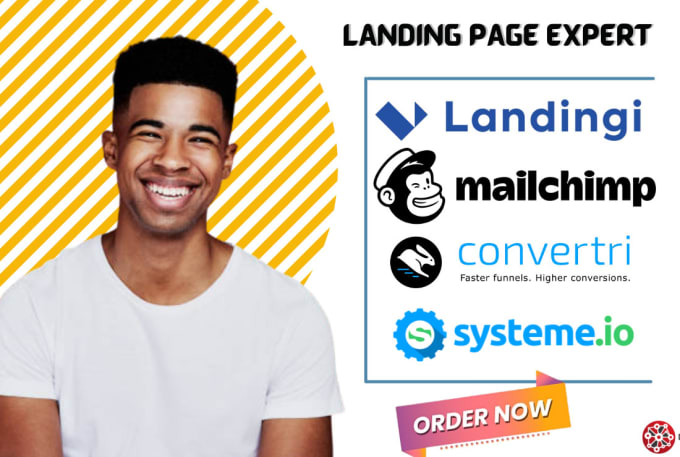 Hire a freelancer to design landing pages on convertri, systeme io, mailchimp landing page  unbounce