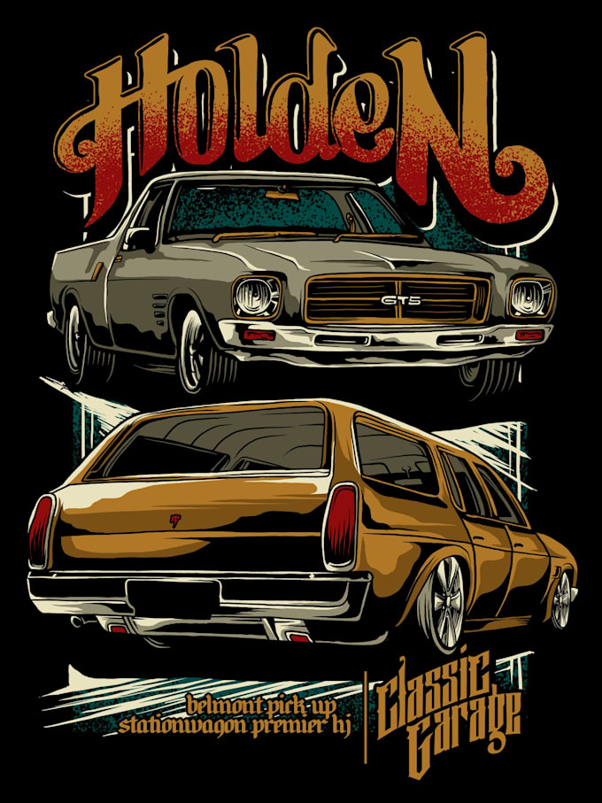 draw classic cars illustration for tshirt with vintage style