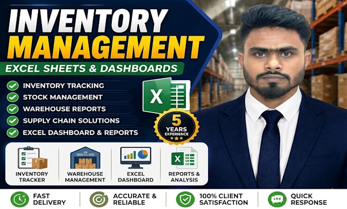 create inventory tracker, stock  management and warehouse excel dashboard