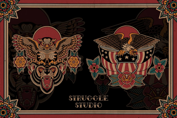 Top 10! I will draw illustration in traditional oldschool tattoo design  for $10