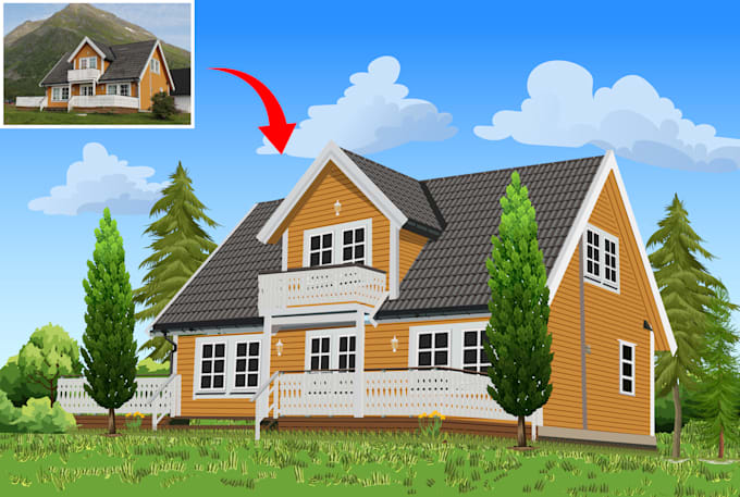 Create house and building portrait into vector illustration by Yana2401 ...