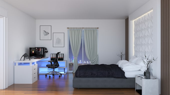 do realistic 3d bedroom interior design and decoration