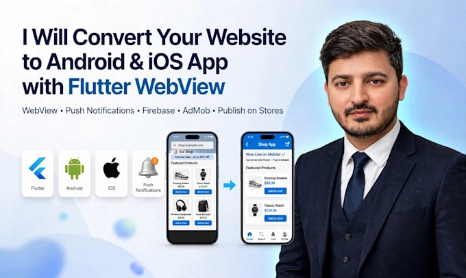 convert your website to android and ios app with flutter webview