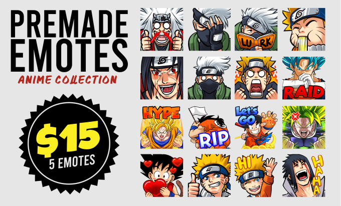 Sell premade twitch emotes, anime emote collection by Eightyeightdes |  Fiverr