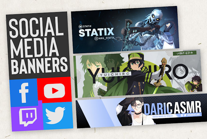 design professional anime and gaming twitch and youtube banners