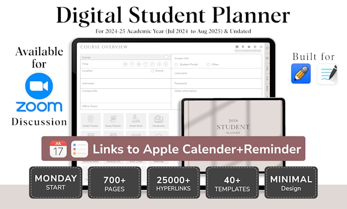 digital student planner with apple calendar