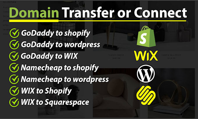 connect or transfer domain to shopify, wix, wordpress, squarespace