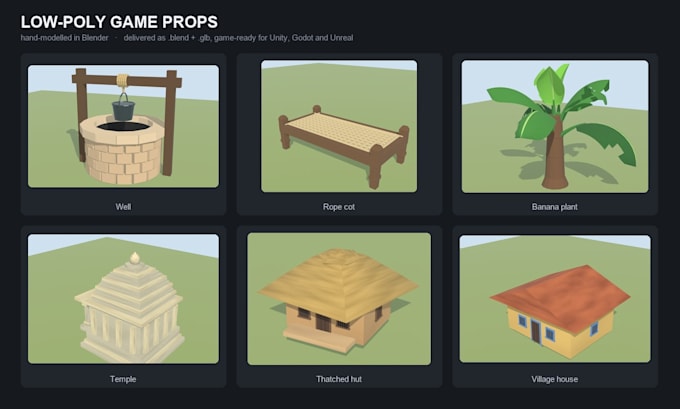 create low poly 3d game props, objects and assets
