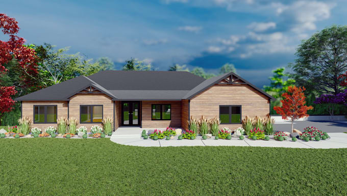 design house exterior model, 3d rendering, walkthrough
