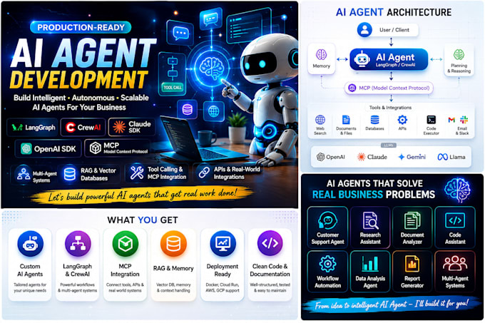 develop ai solutions using langgraph crewai claude sdk openai sdk and mcps etc