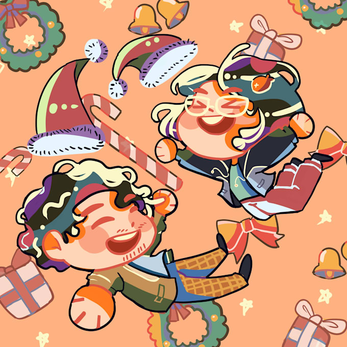 draw cute couple colorful chibi art