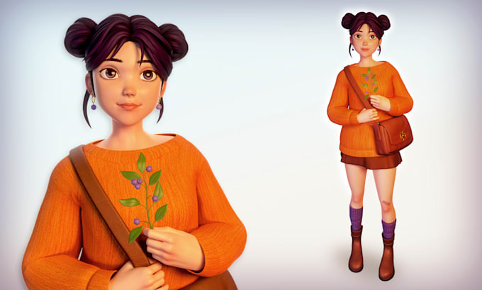 create a cute stylized 3d character for games or animation