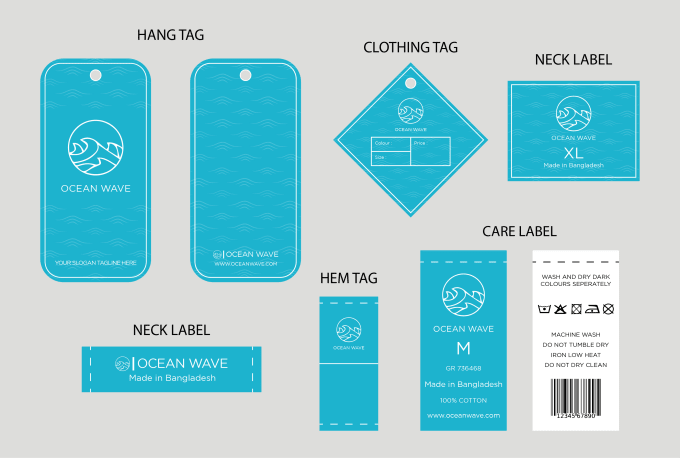 Design clothing hang tag, neck and care label, price and swing tag for ...