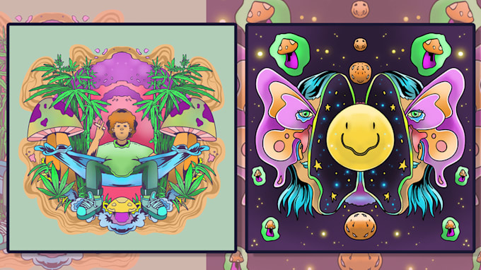 create colorful illustration and trippy psychedelic art