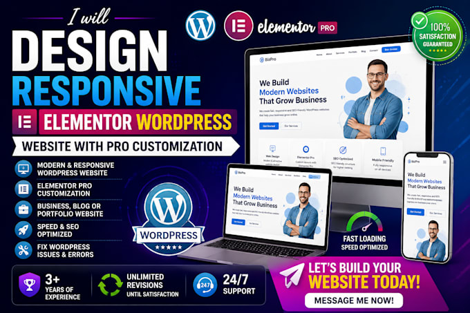 design responsive elementor wordpress website with pro customization
