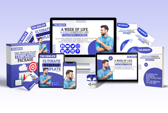 design digital product mockup online course ecover bundle
