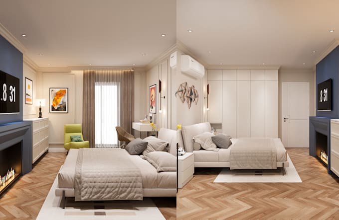 design and render your bedroom and every spaces of the apartment