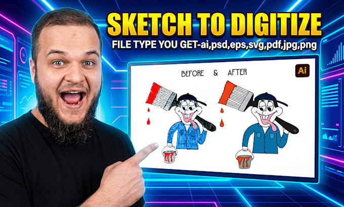 digitize hand drawn sketch to vector and digital illustration