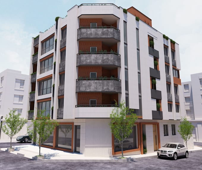 3d design of architectural plans and architectural facade